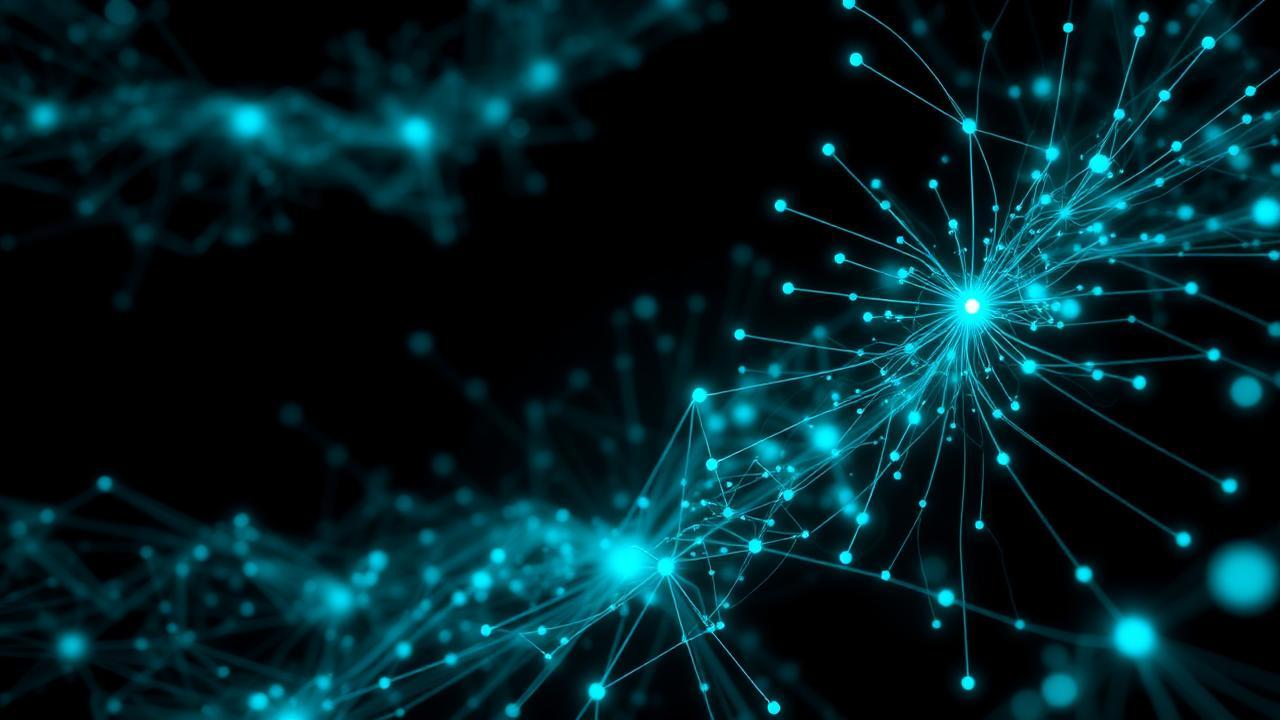 Abstract digital visualization of complex fintech algorithms with flowing teal lines