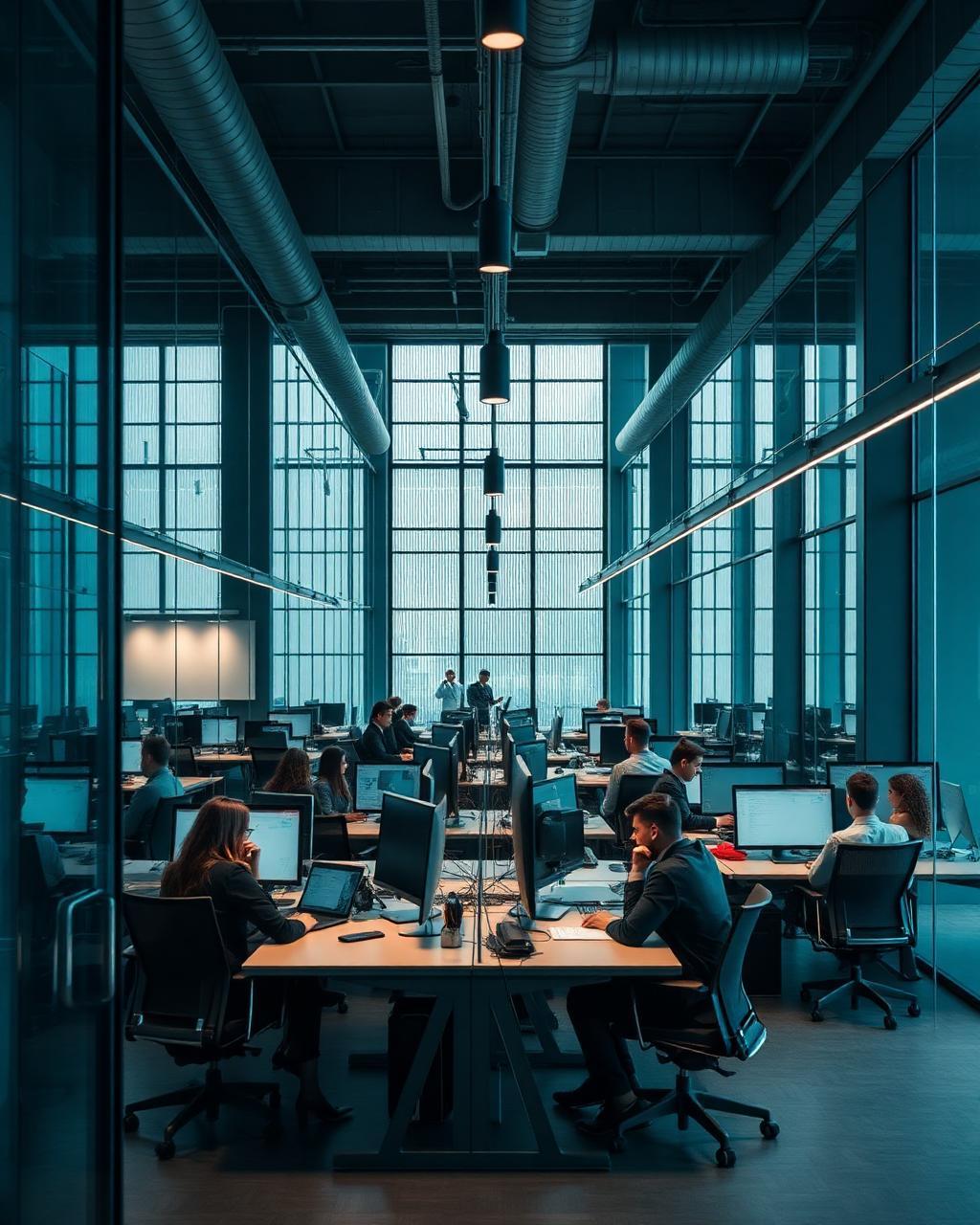 Cinematic shot of robotic hands moving precisely under teal task lighting
